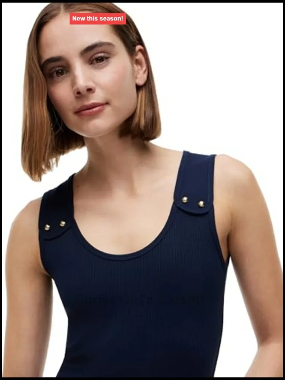 Sleeveless U-Neck Tank Top with Button Embellished Shoulder Design, Stretch